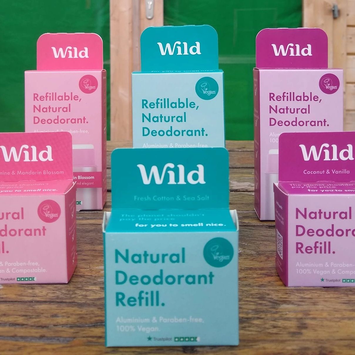 Wild - Natural Refillable Deodorant - Aluminium Free - Refill Variety Pack  Includes Fresh Cotton & Sea Salt, Jasmine & Mandarin and Coconut & Vanilla