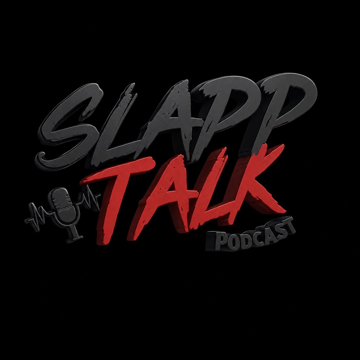 Logo for Slapp Talk Podcast with bold text and microphone.