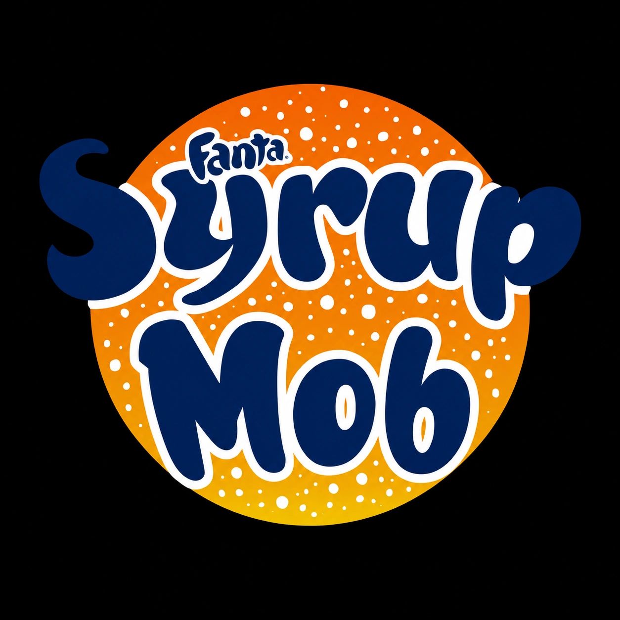 Fanta Syrup Mob logo with orange bubble background.
