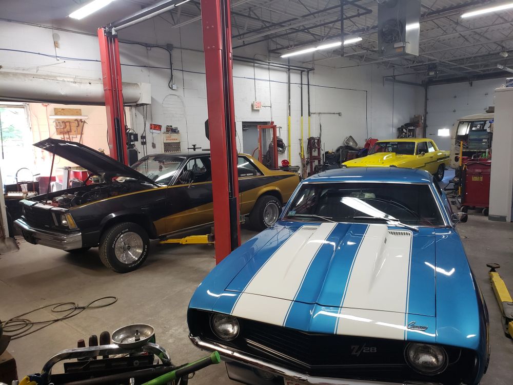 Muscle car in the Pembroke Radiator garage