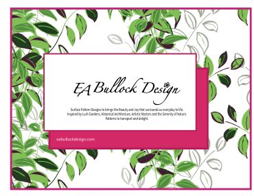Elegant design logo for EA Bullock Design with botanical background.