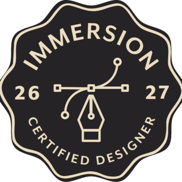 Badge for Immersion Certified Designer with design tool icon.