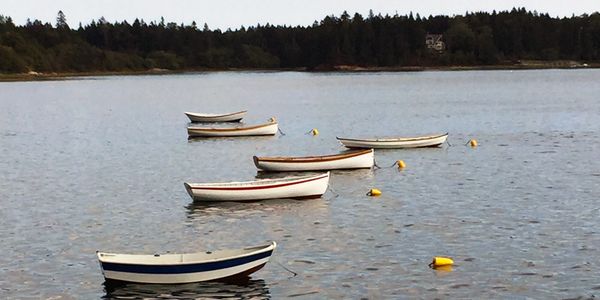 Five boats sailing in the sea on the display