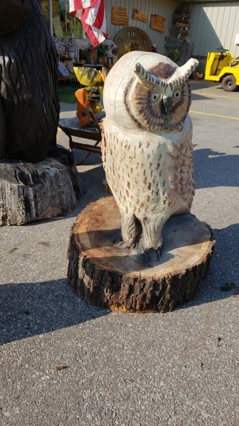 Wooden Owl Sculpture Wood Carving Owl Figurine Wood Art by Linden