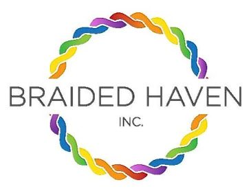 Colorful braided circle logo with 'BRAIDED HAVEN INC.' text.