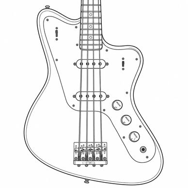 Line drawing of an electric bass guitar.
