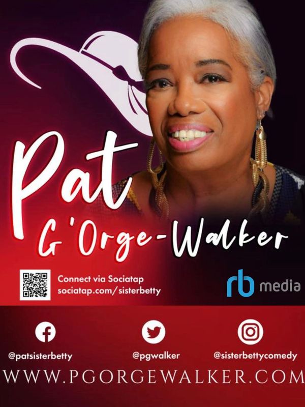 Portrait of Pat G'orge-Walker with social media info.