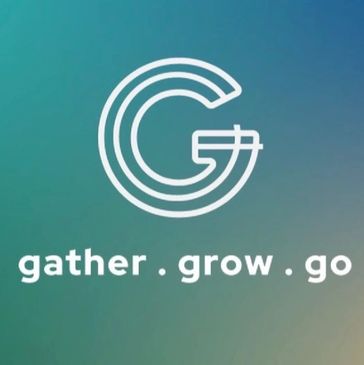 Logo with a stylized 'G' and the words gather, grow, go.
