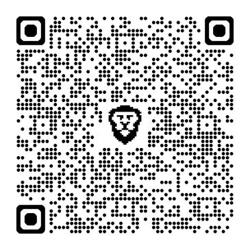 Black and white QR code with a lion head icon in the center.