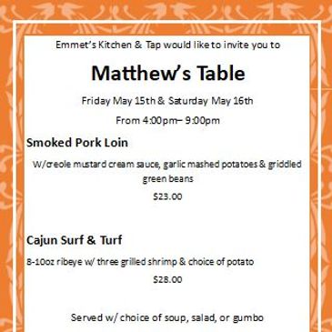 Matthew's Table menu.