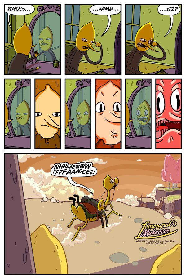Lemongrab reflects on his face, revealing a monstrous transformation.