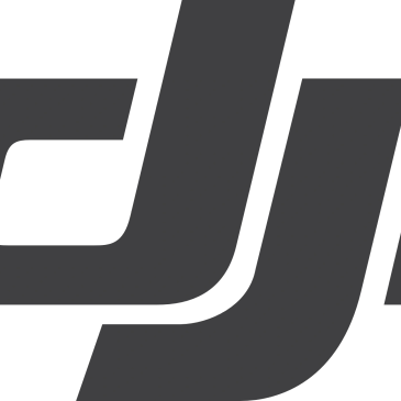 Black and white DJI logo with stylized letters.