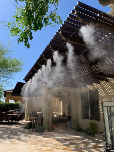 Slatted roof pergola with mist system installed in Tucson Arizona