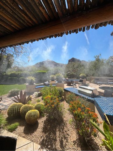 Aeromist mist system along perimeter of patio