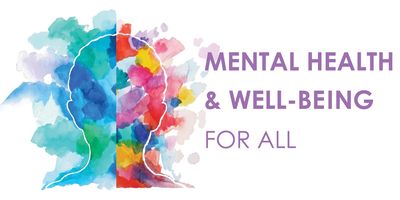 Colorful watercolor head silhouette with text on mental health and well-being.