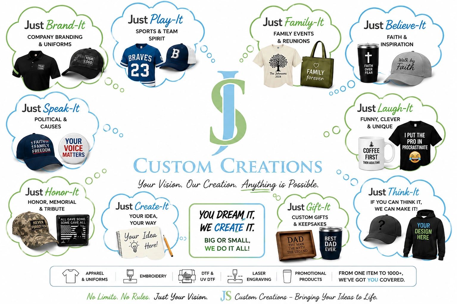 Custom Apparel and Promotional Products | JS Custom Creations LLC