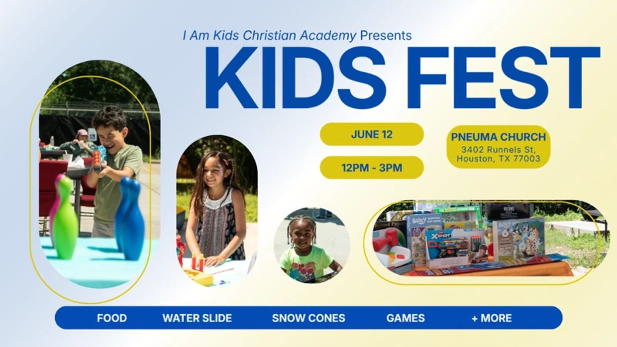 Kids Fest event with games, food, and fun activities on June 12 at Pneuma Church.