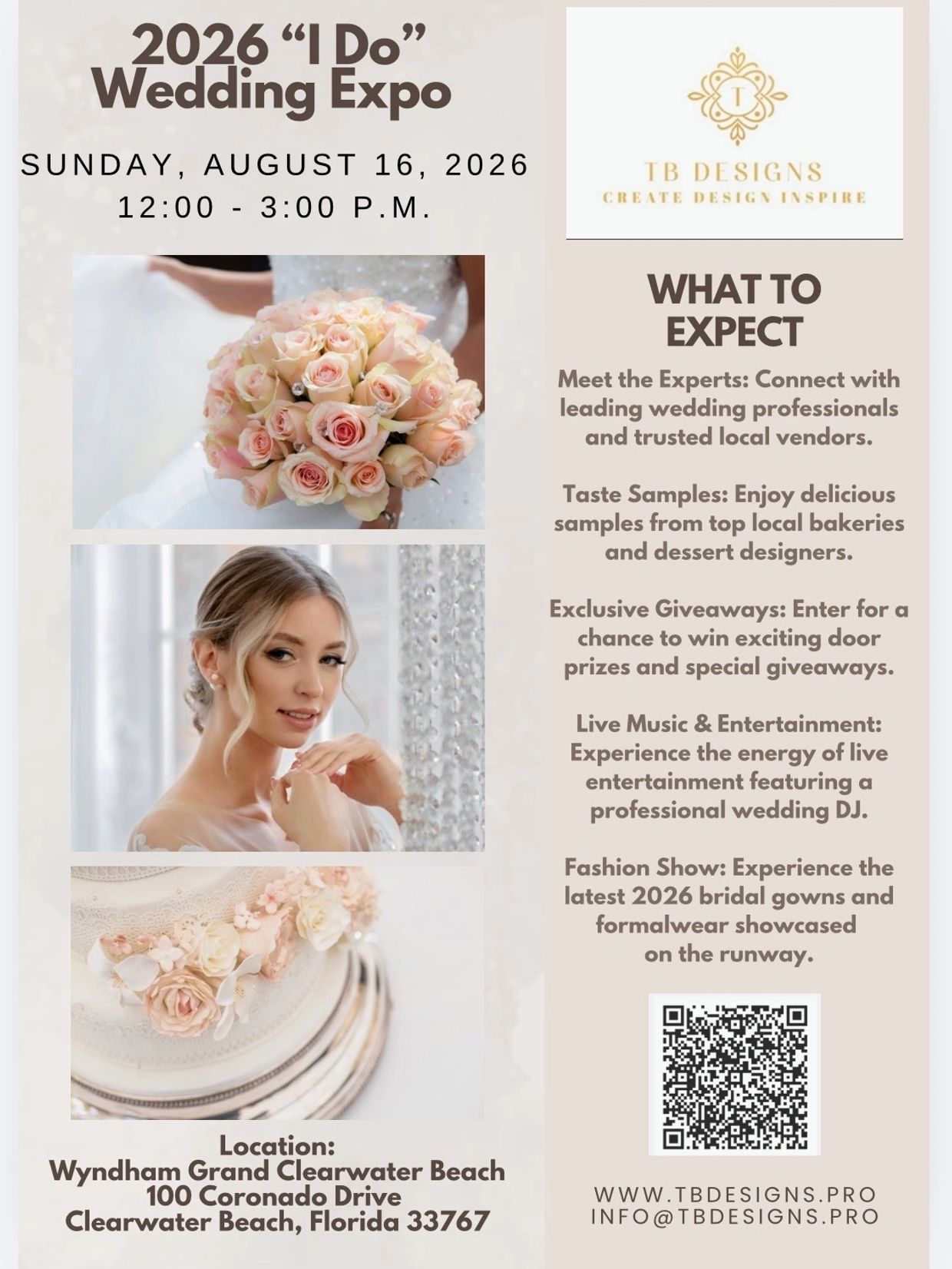 2026 "I Do" Wedding Expo on August 16, featuring vendors, tastings, giveaways, live music, and fashion show in Clearwater Beach.