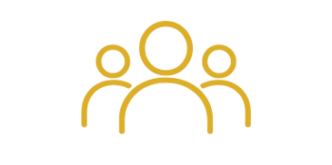 Golden icon of three people representing a group or community.