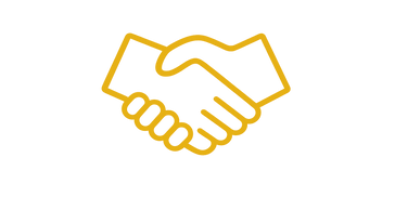 Golden handshake icon on a dark wooden background.