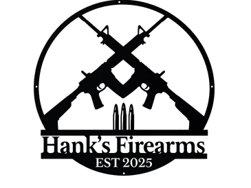 Logo of Hank's Firearms with crossed rifles and EST 2025.