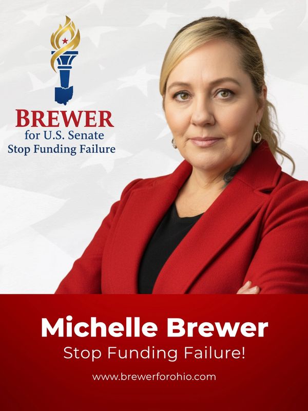 Michelle Brewer campaign poster for U.S. Senate with slogan Stop Funding Failure.