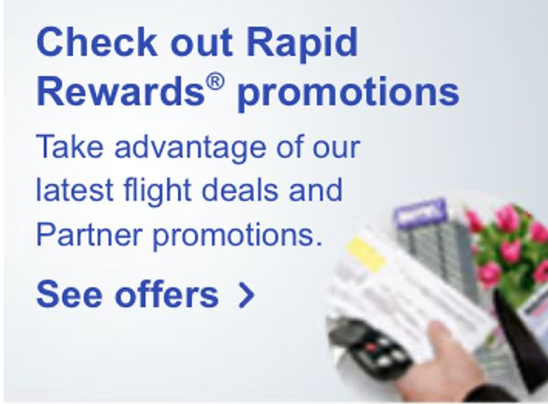 Promotion for Rapid Rewards flight deals and partner offers.