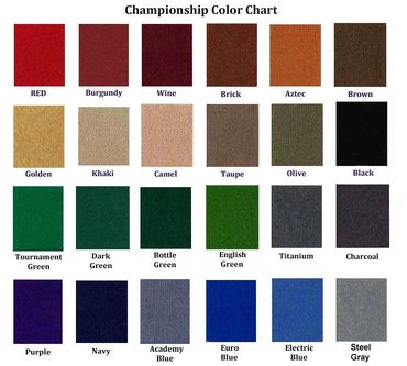 Championship color chart showing 24 fabric colors with names.