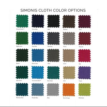 Simonis cloth color options with 25 fabric swatches in various shades.
