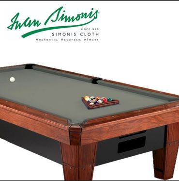 Elegant pool table with Simonis cloth and wooden frame.