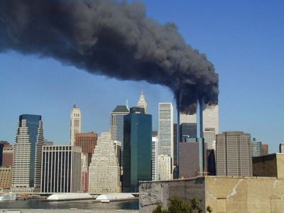 Twin towers on fire