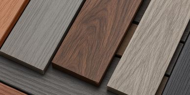 Various wood flooring samples with different shades and grains.