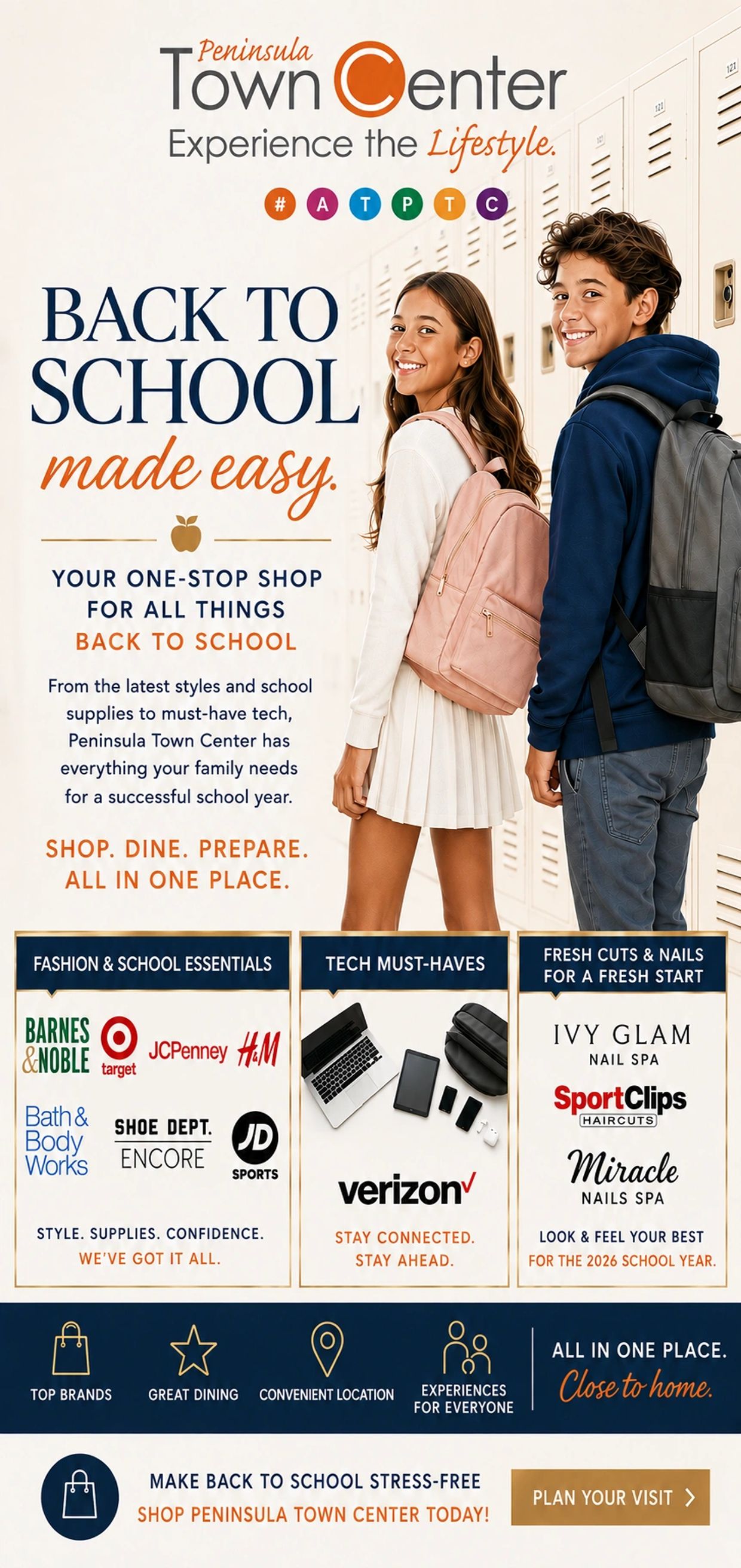 Back to school shopping made easy at Peninsula Town Center.