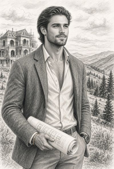 Man holding blueprint in outdoor construction setting.