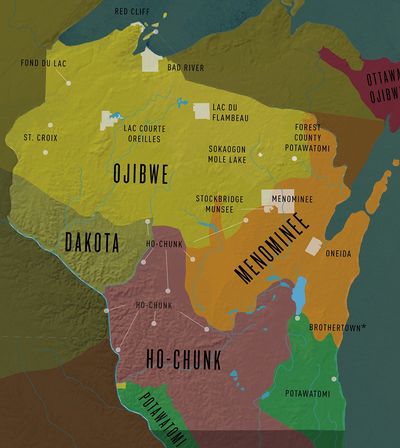 Image of Wisconsin's Native American tribes and original location.