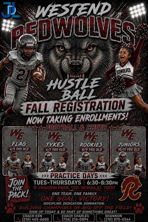 West End Redwolves fall registration for football and cheer is now open.