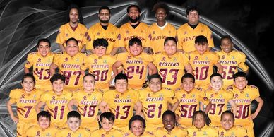 Youth football team in yellow uniforms posing for a group photo.