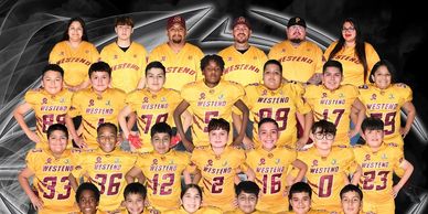 Youth football team in yellow jerseys posing for a group photo.