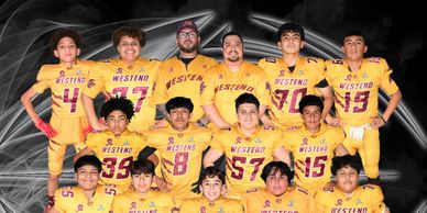Youth football team in yellow Westend jerseys posing for a group photo.