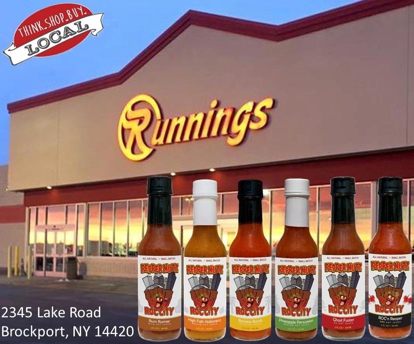 PepperNutz hot sauces now available at Runnings in Brockport, NY