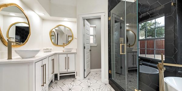 Modern gold, black and white Bathroom Remodel, Plano, Tx by Zorb Trade