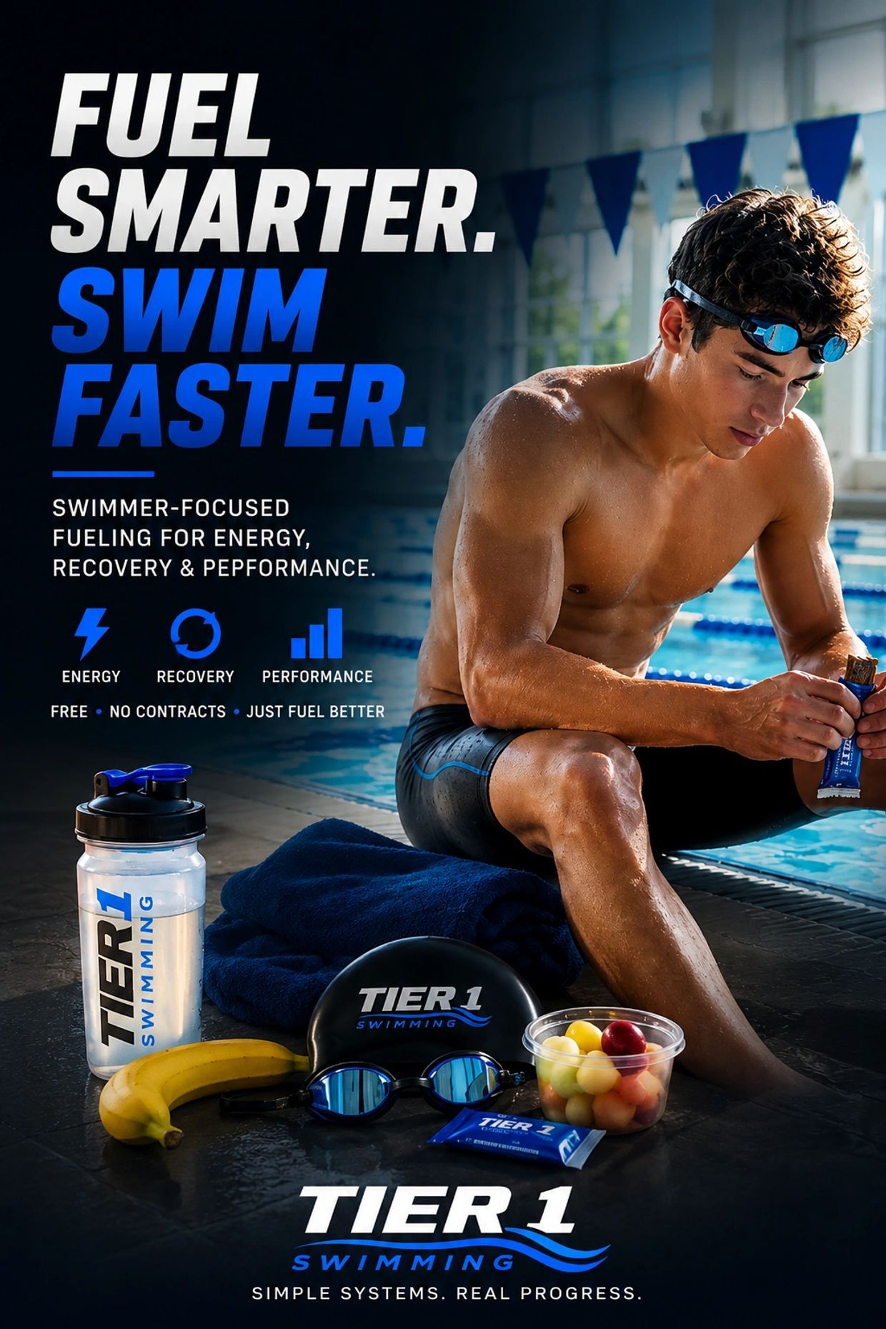 Swimmer fueling smarter for energy, recovery, and performance with Tier 1 Swimming.