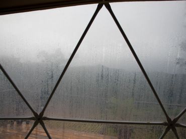 Rain drops on the tent sheet creating mesmerizing view