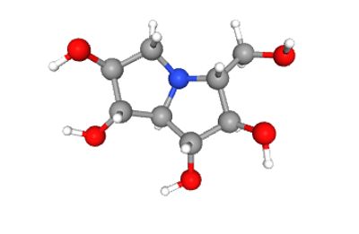 3D molecular model with atoms in various colors representing elements.