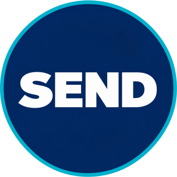 Blue circular icon with "SEND" text.