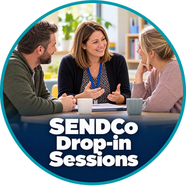 Three people in conversation at SENDCo Drop-in Sessions.