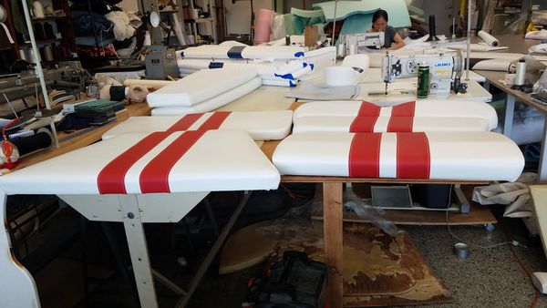 red striped boat upholstery for bow, port, starboard, stern in Saint Petersburg, florida