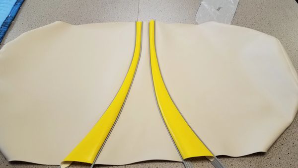 Yellow stripes cutout to match and place on boat seat and back.