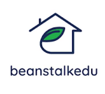 Logo of beanstalkedu with a house and leaf symbol.