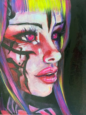 Colorful cyberpunk woman portrait.